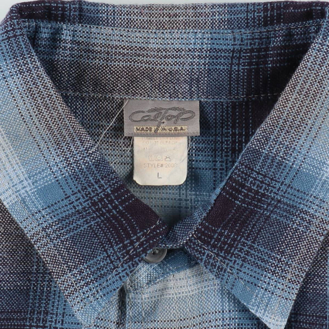 Caltop Ombre Check Short-Sleeve Check Shirt, Boxy Shirt, Made in USA, Men's Size L acrylic blue type Vintage Second Hand
