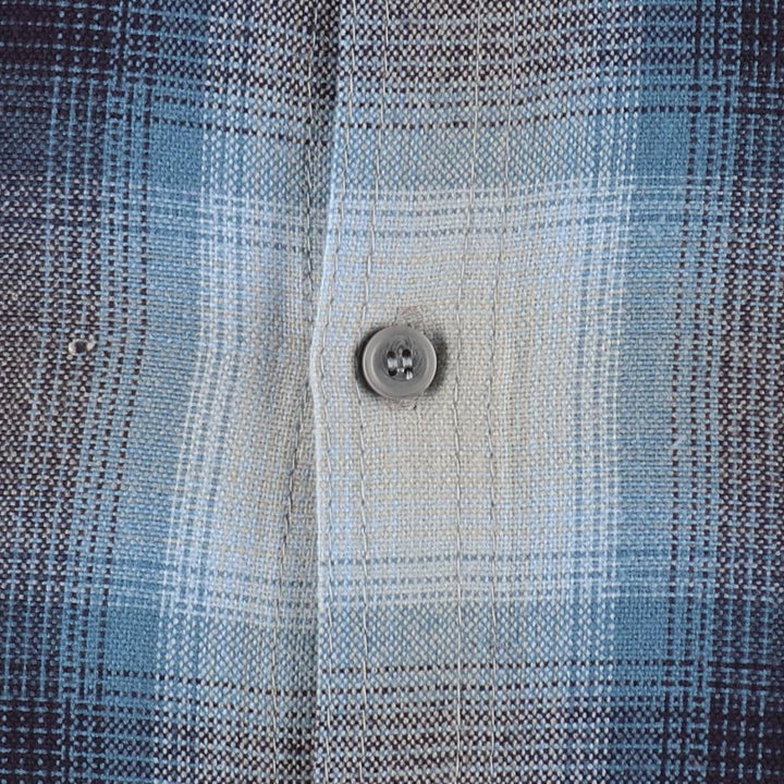 Caltop Ombre Check Short-Sleeve Check Shirt, Boxy Shirt, Made in USA, Men's Size L acrylic blue type Vintage Second Hand