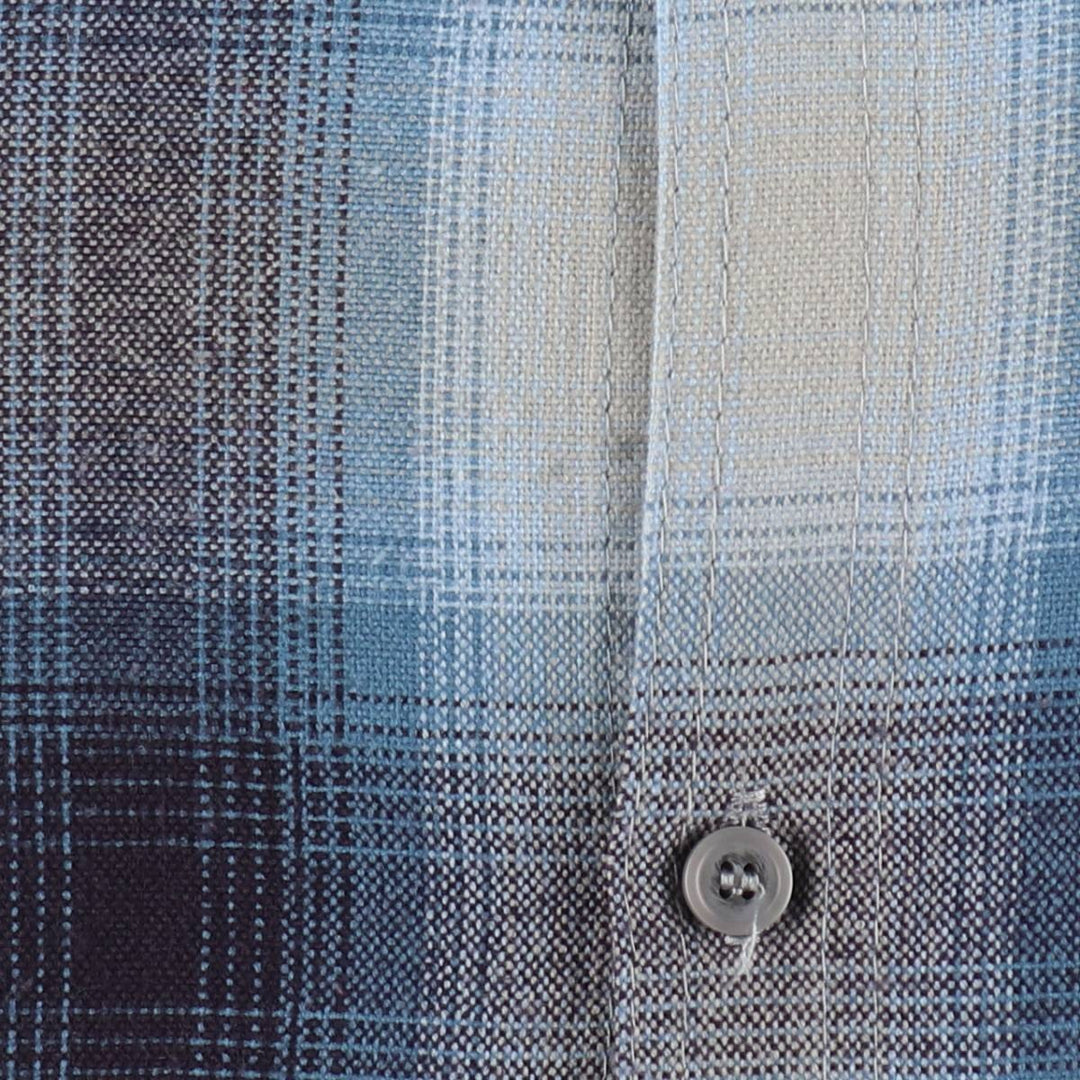 Caltop Ombre Check Short-Sleeve Check Shirt, Boxy Shirt, Made in USA, Men's Size L acrylic blue type Vintage Second Hand
