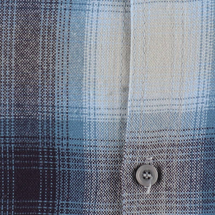 Caltop Ombre Check Short-Sleeve Check Shirt, Boxy Shirt, Made in USA, Men's Size L acrylic blue type Vintage Second Hand