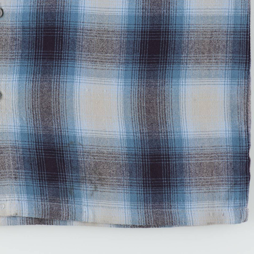 Caltop Ombre Check Short-Sleeve Check Shirt, Boxy Shirt, Made in USA, Men's Size L acrylic blue type Vintage Second Hand