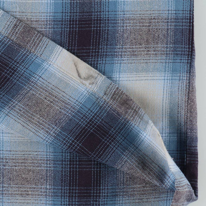 Caltop Ombre Check Short-Sleeve Check Shirt, Boxy Shirt, Made in USA, Men's Size L acrylic blue type Vintage Second Hand