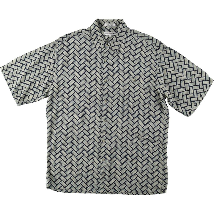 Pierre Cardin all-over print short-sleeved rayon shirt, boxy fit, men's size L. Rayon blue type Vintage Second Hand