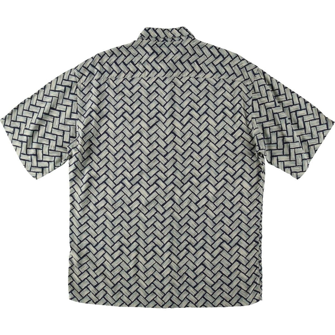 Pierre Cardin all-over print short-sleeved rayon shirt, boxy fit, men's size L. Rayon blue type Vintage Second Hand