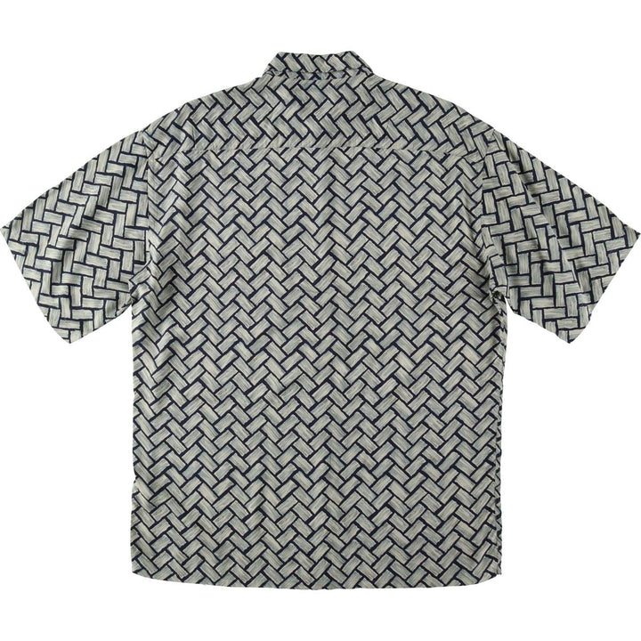 Pierre Cardin all-over print short-sleeved rayon shirt, boxy fit, men's size L. Rayon blue type Vintage Second Hand