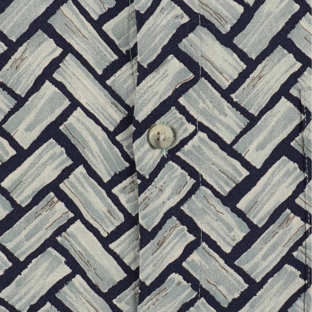 Pierre Cardin all-over print short-sleeved rayon shirt, boxy fit, men's size L. Rayon blue type Vintage Second Hand