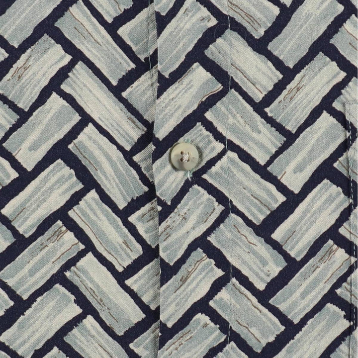 Pierre Cardin all-over print short-sleeved rayon shirt, boxy fit, men's size L. Rayon blue type Vintage Second Hand