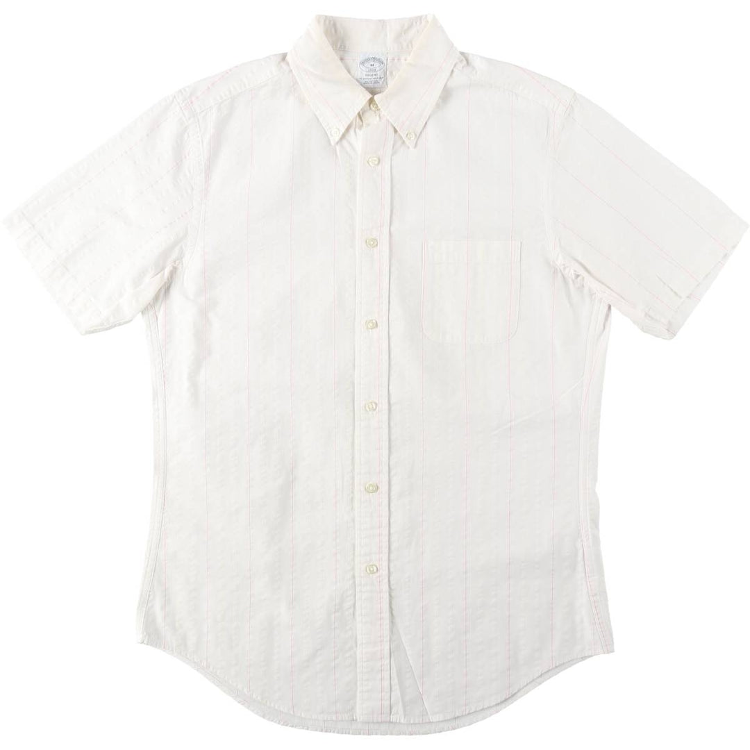 Brooks Brothers 1818 REGENT Short-Sleeve Button-Down Striped Shirt, Men's Size M (approx.) cotton white type Vintage Second Hand