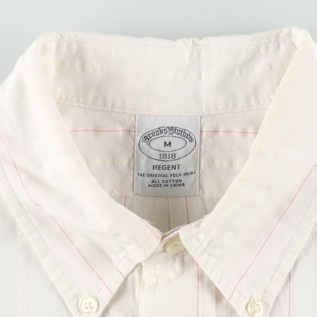 Brooks Brothers 1818 REGENT Short-Sleeve Button-Down Striped Shirt, Men's Size M (approx.) cotton white type Vintage Second Hand