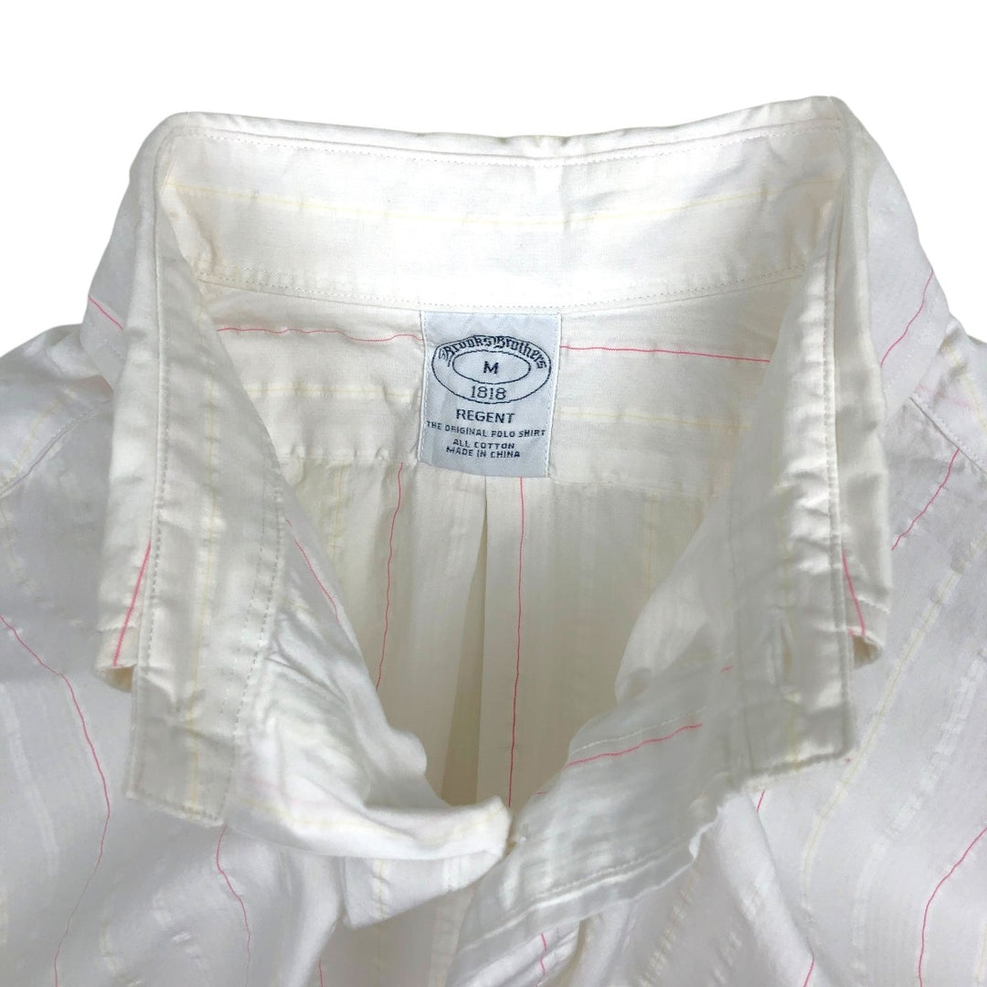 Brooks Brothers 1818 REGENT Short-Sleeve Button-Down Striped Shirt, Men's Size M (approx.) cotton white type Vintage Second Hand