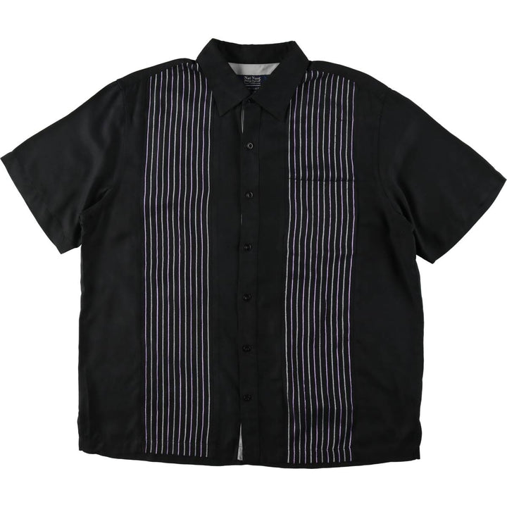 Nat Nast American fit short-sleeved silk box shirt, men's size L equivalent. silk black type Vintage Second Hand