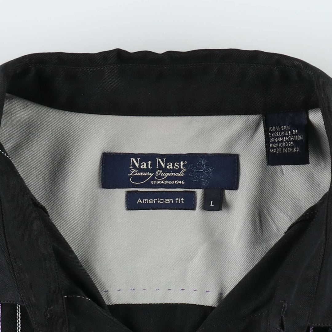 Nat Nast American fit short-sleeved silk box shirt, men's size L equivalent. silk black type Vintage Second Hand