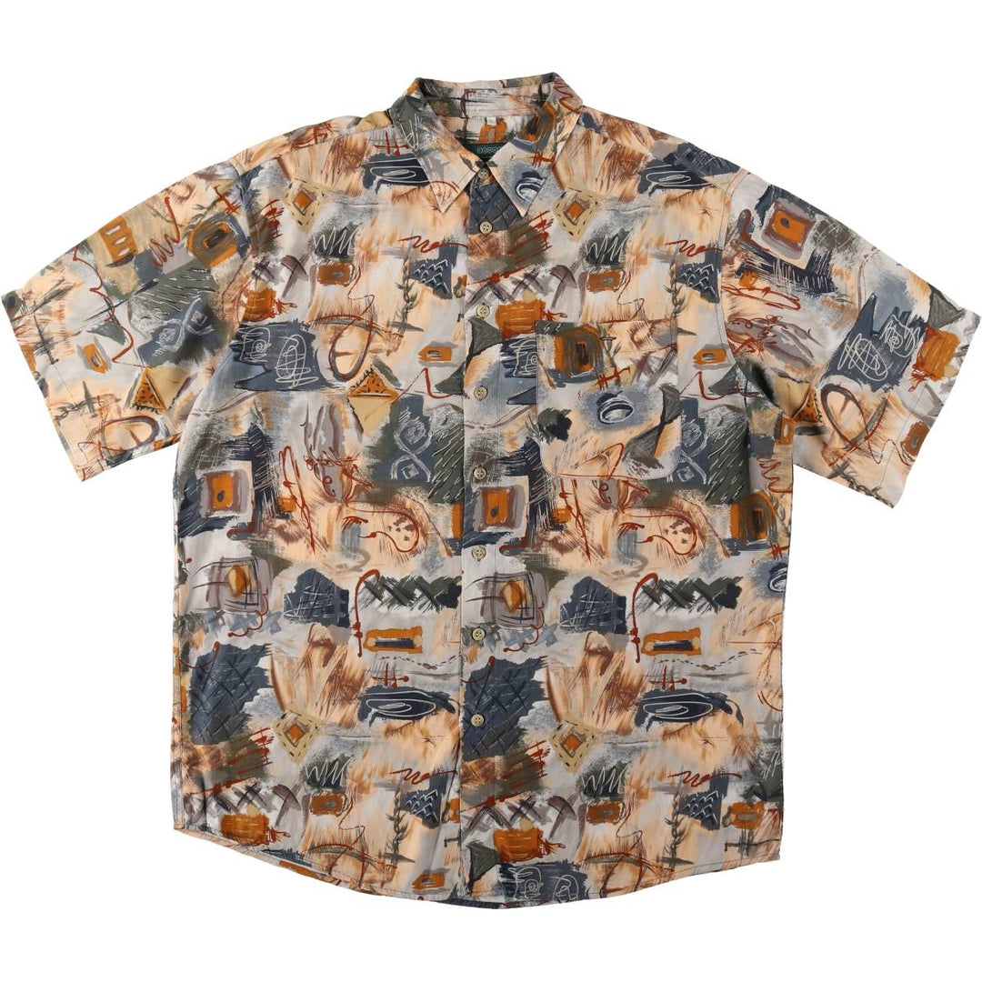 C and A CANDA all-over print short-sleeved viscose shirt, men's size XL. Viscose Beige type Vintage Second Hand