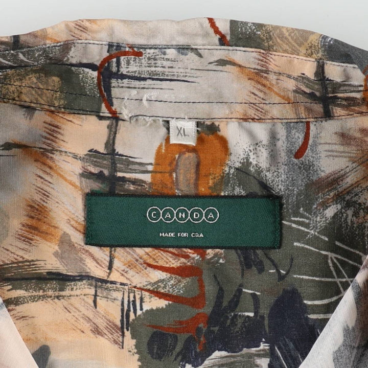 C and A CANDA all-over print short-sleeved viscose shirt, men's size XL. Viscose Beige type Vintage Second Hand