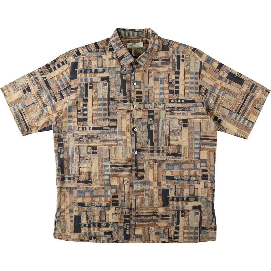 Tori Richard all-over print short-sleeved cotton shirt, boxy fit, made in USA, men's size XL. cotton Beige type Vintage Second Hand