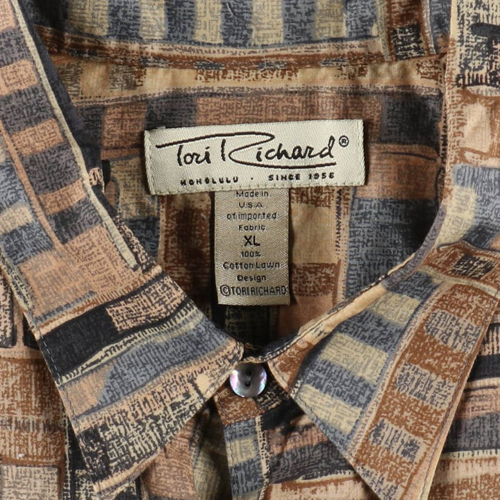 Tori Richard all-over print short-sleeved cotton shirt, boxy fit, made in USA, men's size XL. cotton Beige type Vintage Second Hand