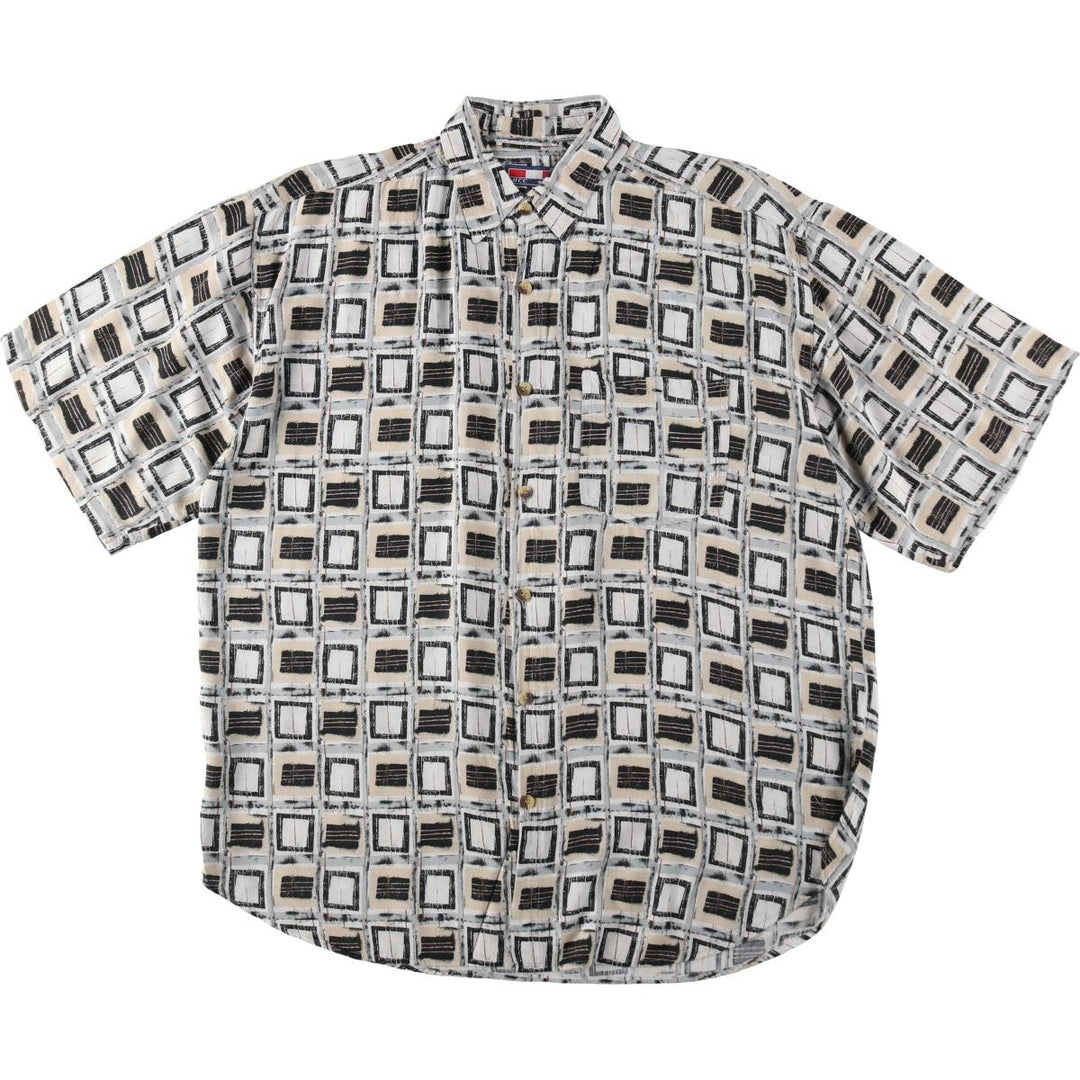 HCC NEW YORK all-over print short-sleeved rayon shirt, men's size XL. Rayon gray type Vintage Second Hand