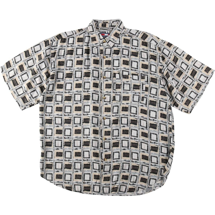 HCC NEW YORK all-over print short-sleeved rayon shirt, men's size XL. Rayon gray type Vintage Second Hand