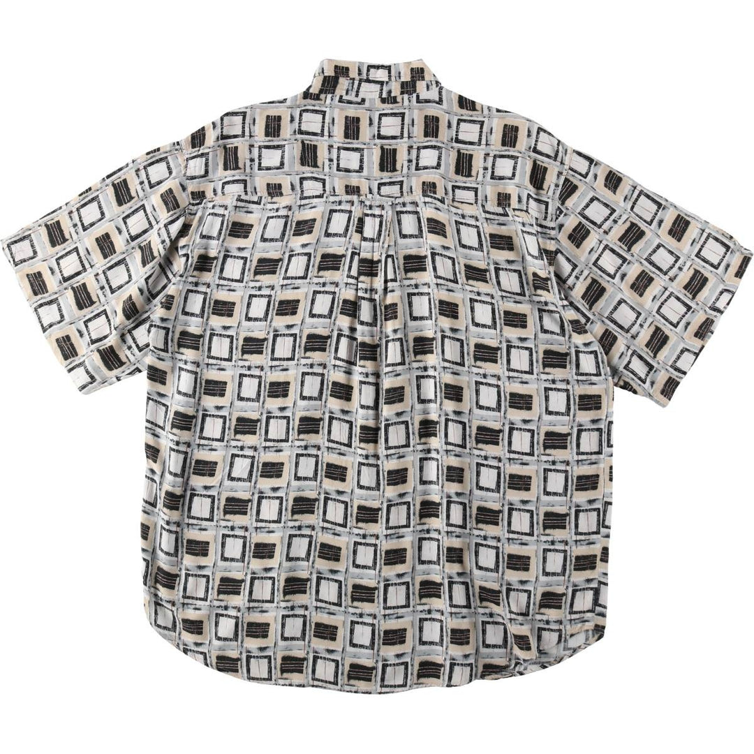 HCC NEW YORK all-over print short-sleeved rayon shirt, men's size XL. Rayon gray type Vintage Second Hand