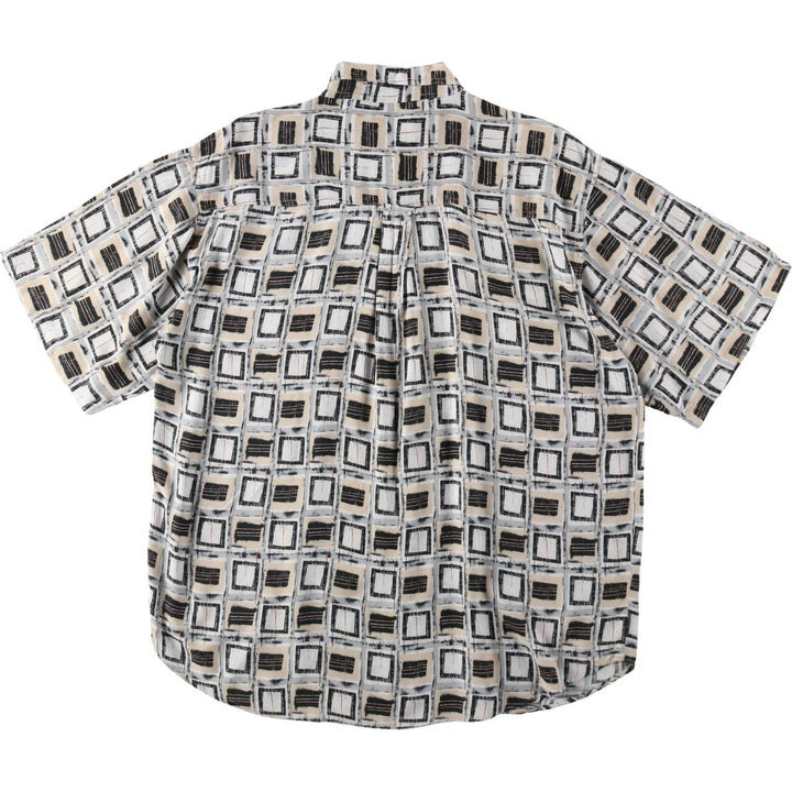 HCC NEW YORK all-over print short-sleeved rayon shirt, men's size XL. Rayon gray type Vintage Second Hand