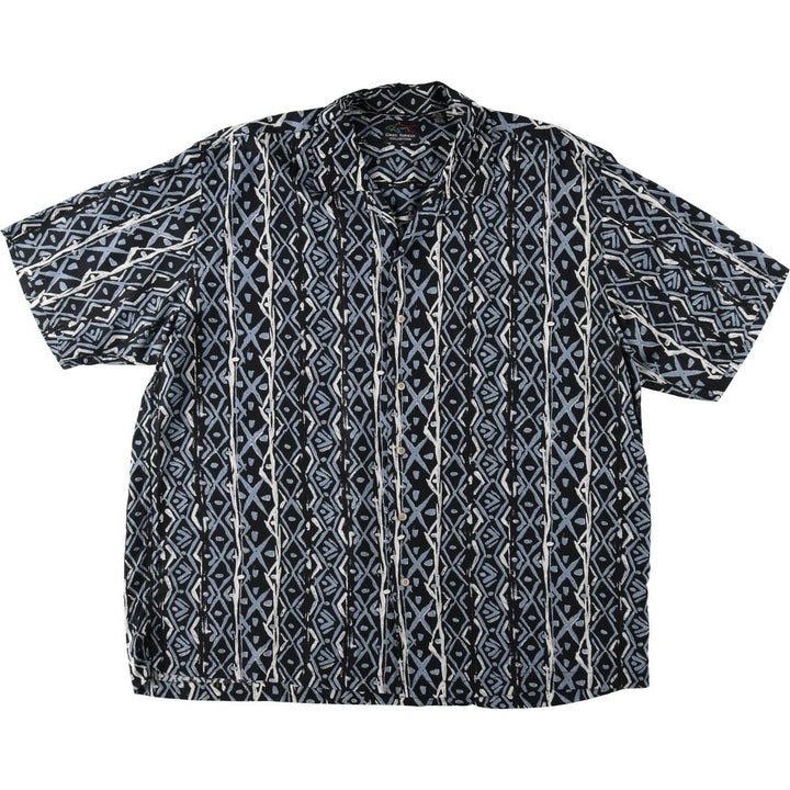 GREG NORMAN all-over print open collar short-sleeved rayon shirt, boxy fit, men's size XL. Rayon black type Vintage Second Hand