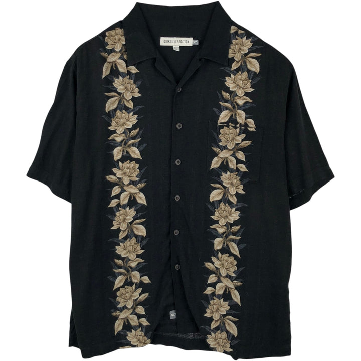 QUIKSILVER EDITION Floral Print Short-Sleeve Open-Collar Rayon Shirt, Boxy Fit, Men's Size M (approx.) Rayon black type Vintage Second Hand