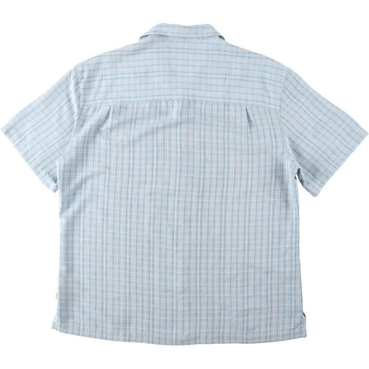 Island Shores Check Pattern Short-Sleeve Open Collar Rayon Shirt, Boxy Fit, Men's Size L (approx.) Rayon Blue type light blue Vintage Second Hand