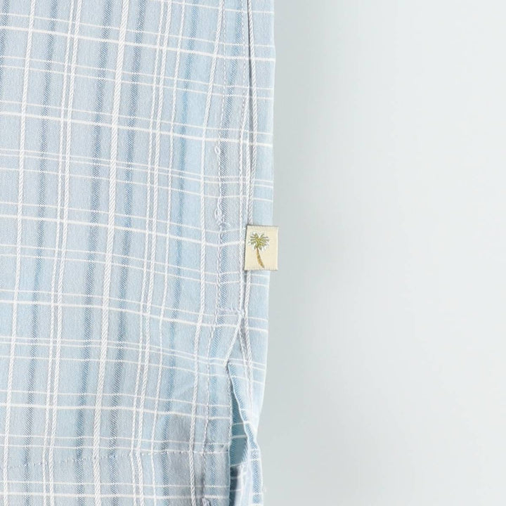Island Shores Check Pattern Short-Sleeve Open Collar Rayon Shirt, Boxy Fit, Men's Size L (approx.) Rayon Blue type light blue Vintage Second Hand