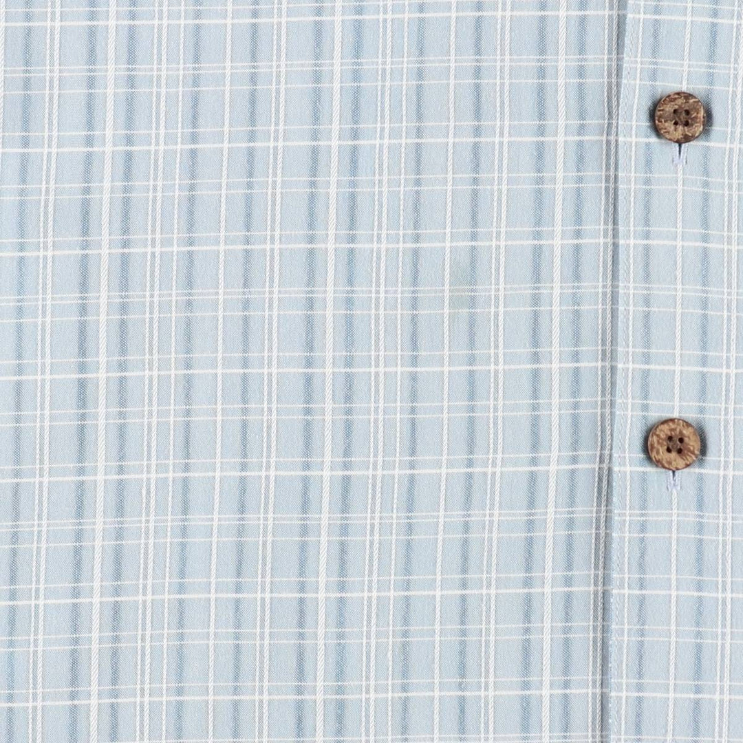 Island Shores Check Pattern Short-Sleeve Open Collar Rayon Shirt, Boxy Fit, Men's Size L (approx.) Rayon Blue type light blue Vintage Second Hand