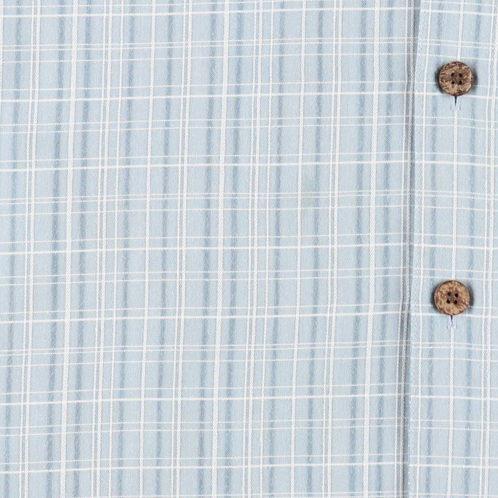 Island Shores Check Pattern Short-Sleeve Open Collar Rayon Shirt, Boxy Fit, Men's Size L (approx.) Rayon Blue type light blue Vintage Second Hand
