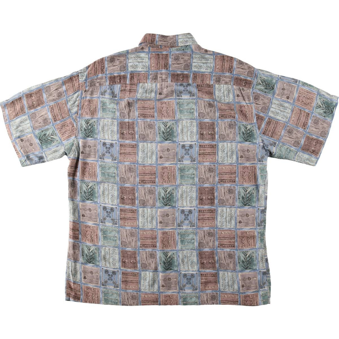 Pierre Cardin all-over print short-sleeved rayon shirt, boxy fit, men's size L. Rayon blue type Vintage Second Hand