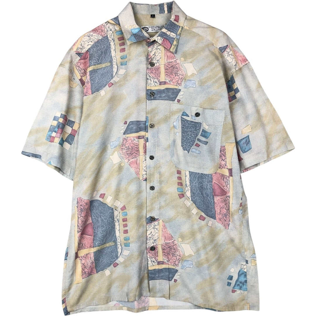 C and A all-over print short-sleeved viscose shirt, boxy style, men's size M. Viscose Blue type light blue Vintage Second Hand