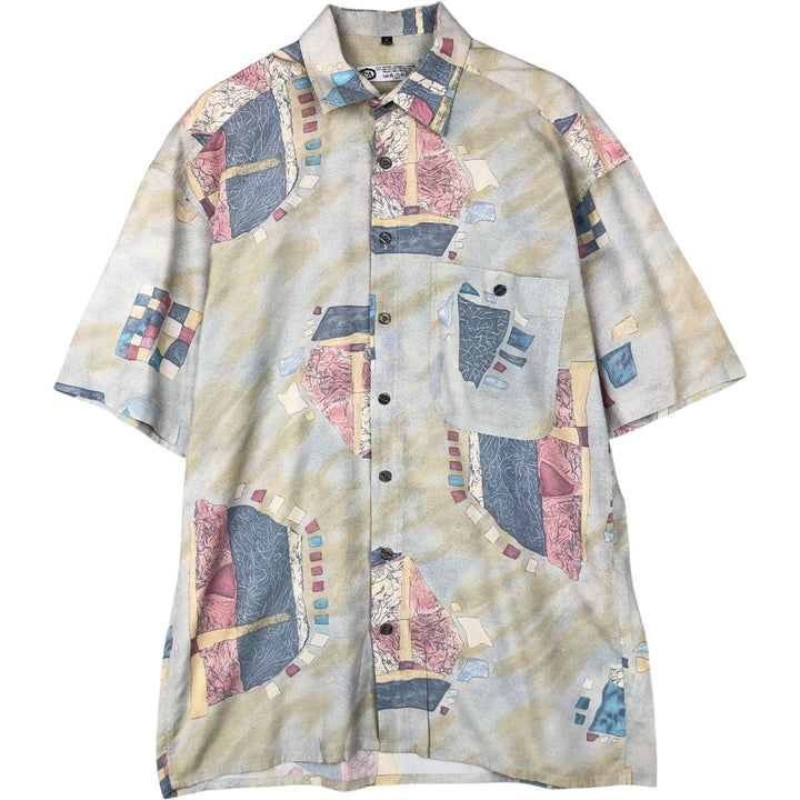 C and A all-over print short-sleeved viscose shirt, boxy style, men's size M. Viscose Blue type light blue Vintage Second Hand