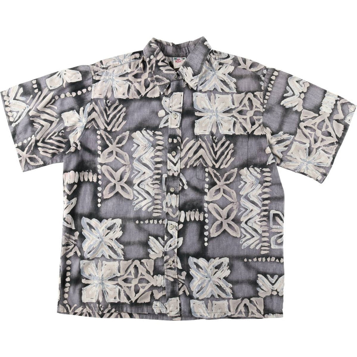 90'S Go Barefoot all-over print short-sleeved cotton shirt, boxy fit, made in USA, men's size XL equivalent, vintage. cotton gray type Vintage Second Hand