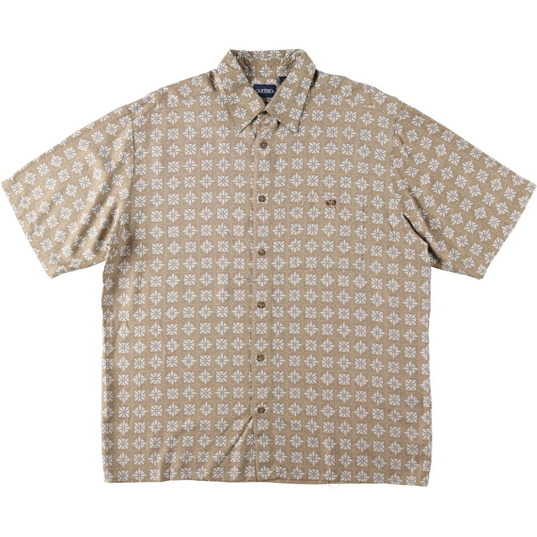 Puritan PURITAN all-over print short-sleeved viscose shirt, boxy style, men's size L (approx.) Viscose beige type brown Vintage Second Hand