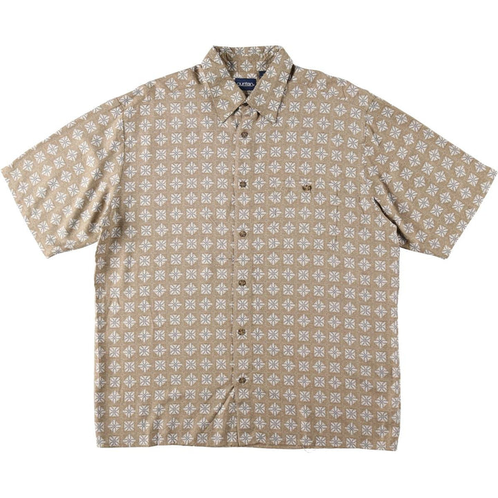 Puritan PURITAN all-over print short-sleeved viscose shirt, boxy style, men's size L (approx.) Viscose beige type brown Vintage Second Hand