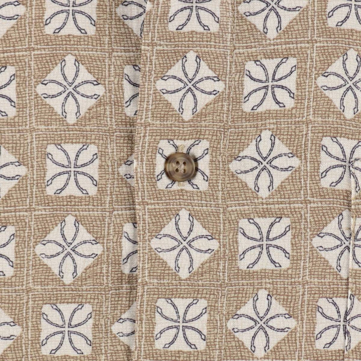 Puritan PURITAN all-over print short-sleeved viscose shirt, boxy style, men's size L (approx.) Viscose beige type brown Vintage Second Hand