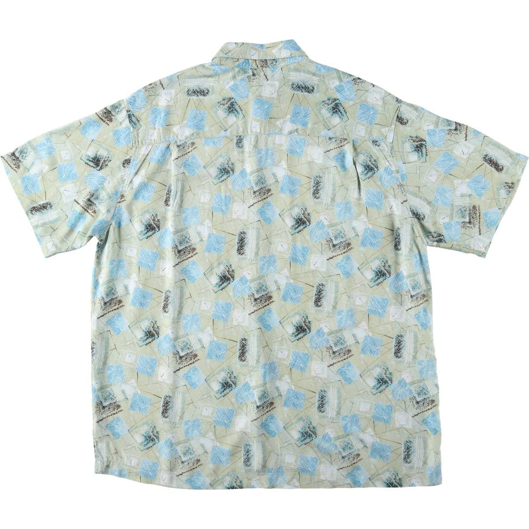 J.Ferrar all-over print short-sleeved rayon shirt, boxy fit, men's size L (approx.) Rayon Khaki type sage green Vintage Second Hand