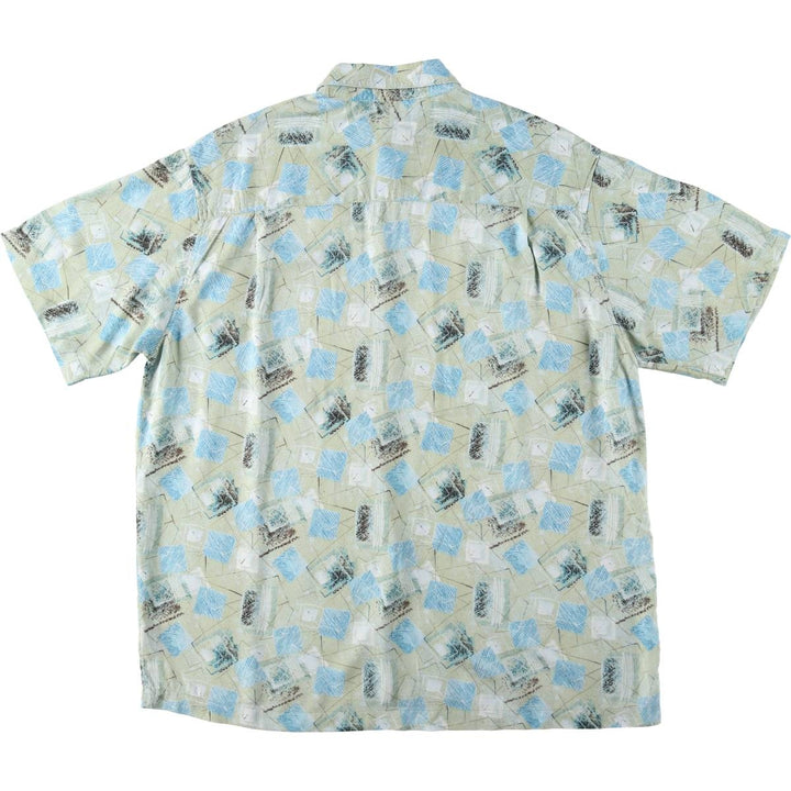 J.Ferrar all-over print short-sleeved rayon shirt, boxy fit, men's size L (approx.) Rayon Khaki type sage green Vintage Second Hand
