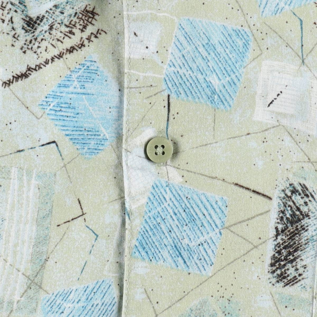 J.Ferrar all-over print short-sleeved rayon shirt, boxy fit, men's size L (approx.) Rayon Khaki type sage green Vintage Second Hand