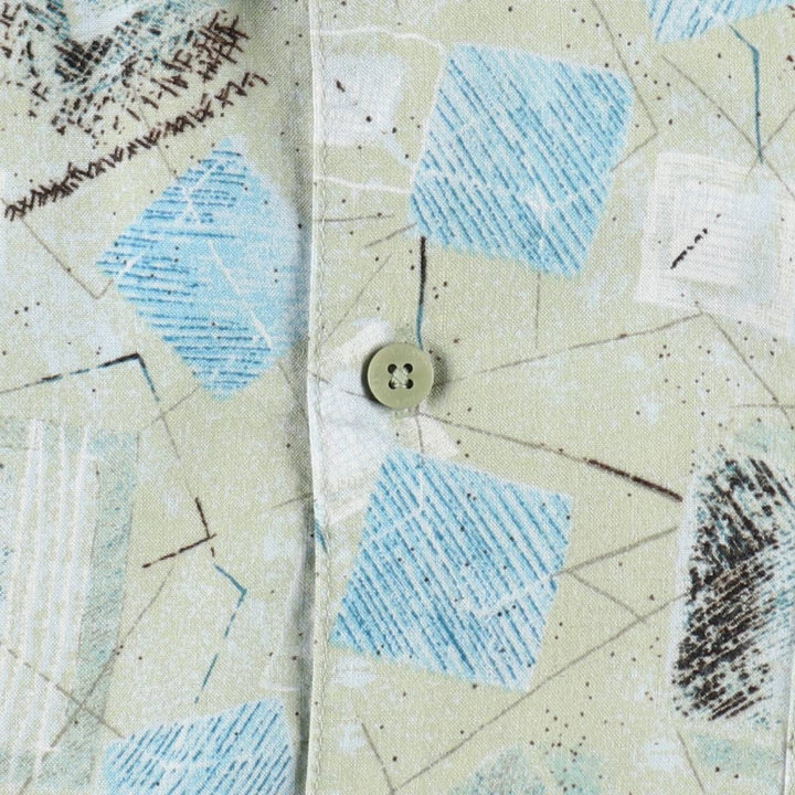 J.Ferrar all-over print short-sleeved rayon shirt, boxy fit, men's size L (approx.) Rayon Khaki type sage green Vintage Second Hand