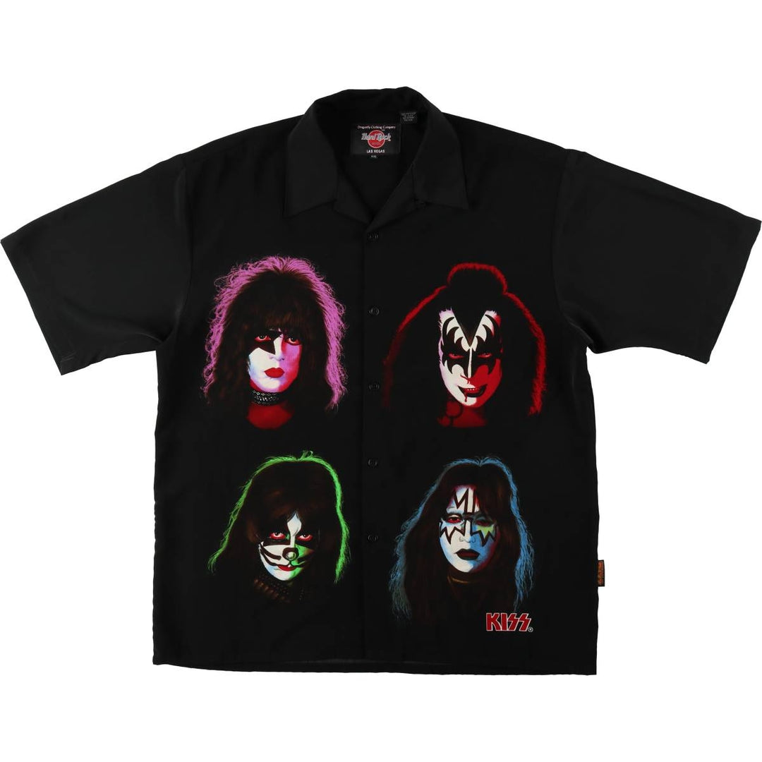 Hard Rock Hotel KISS Short-Sleeve Open-Collar Polyester Box Shirt, Men's Size XXL (approx.) polyester black type Vintage Second Hand