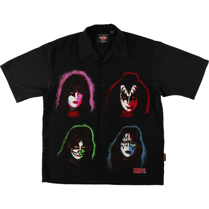 Hard Rock Hotel KISS Short-Sleeve Open-Collar Polyester Box Shirt, Men's Size XXL (approx.) polyester black type Vintage Second Hand