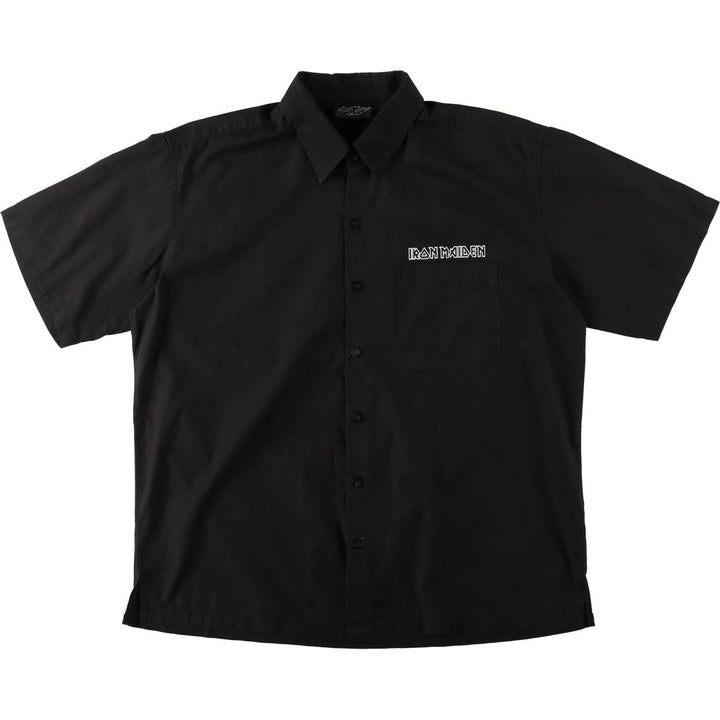 Rock Chang IRON MAIDEN Short-Sleeve Box Shirt, Men's Size L (approx.) unclear black type Vintage Second Hand