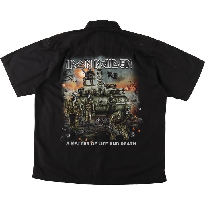 Rock Chang IRON MAIDEN Short-Sleeve Box Shirt, Men's Size L (approx.) unclear black type Vintage Second Hand