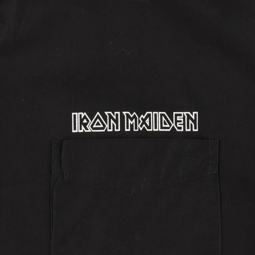 Rock Chang IRON MAIDEN Short-Sleeve Box Shirt, Men's Size L (approx.) unclear black type Vintage Second Hand