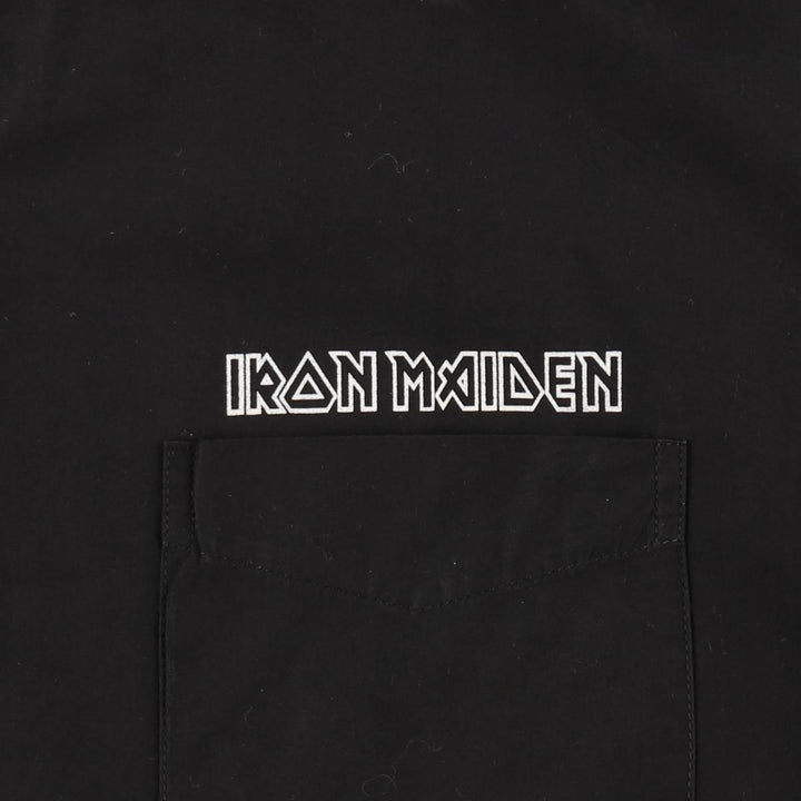 Rock Chang IRON MAIDEN Short-Sleeve Box Shirt, Men's Size L (approx.) unclear black type Vintage Second Hand