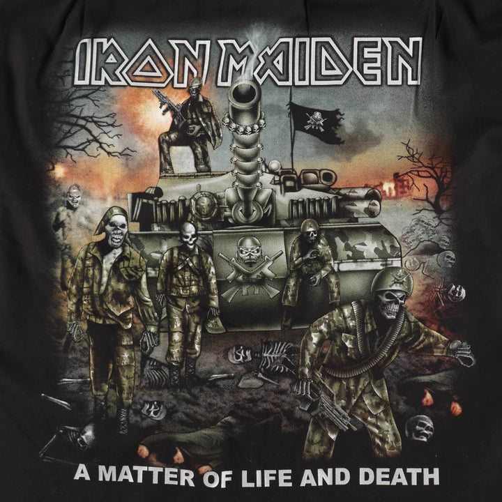 Rock Chang IRON MAIDEN Short-Sleeve Box Shirt, Men's Size L (approx.) unclear black type Vintage Second Hand