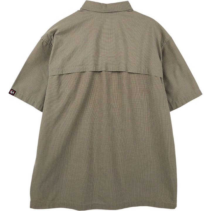 2000'S Eddie Bauer EBTEK Check Pattern Short-Sleeve Poly-Cotton Box Shirt, Men's XL Equivalent cotton Khaki type beige Vintage Second Hand