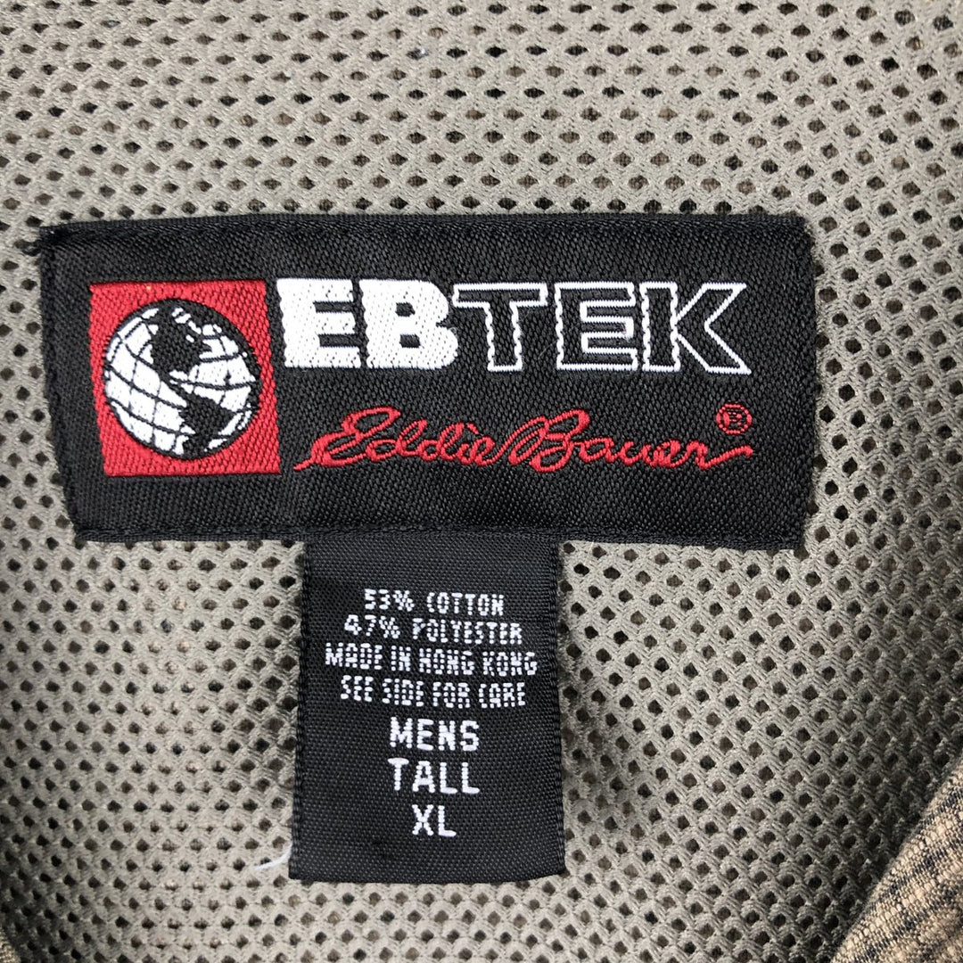 2000'S Eddie Bauer EBTEK Check Pattern Short-Sleeve Poly-Cotton Box Shirt, Men's XL Equivalent cotton Khaki type beige Vintage Second Hand